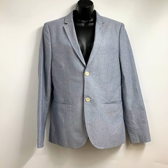 Topman Men's Lt Blue Cotton Skinny Birdseye Lightweight Sport Coat Blazer SZ‎ 38 - Picture 1 of 15